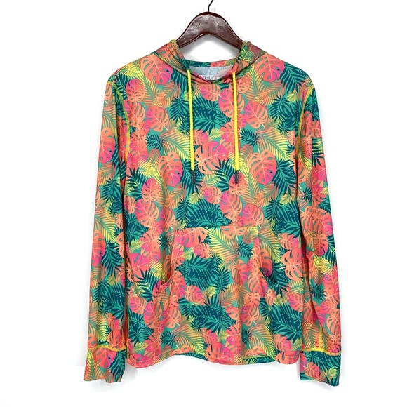 Men’s Ingear Neon Tropical Print Outdoor Popover Hoodie Fitted Kangaroo Pocket - Picture 1 of 16
